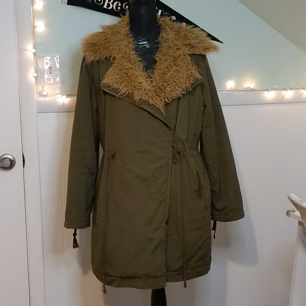 Free People Fur Lined Extreme Moto Parka / Olive - Picture 2 of 13